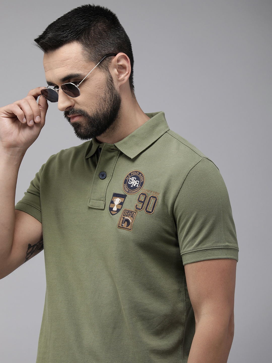 

U.S. Polo Assn. Denim Co. Brand Logo Embroidered Polo Collar Pure Cotton Slim Fit T-shirt, Olive
