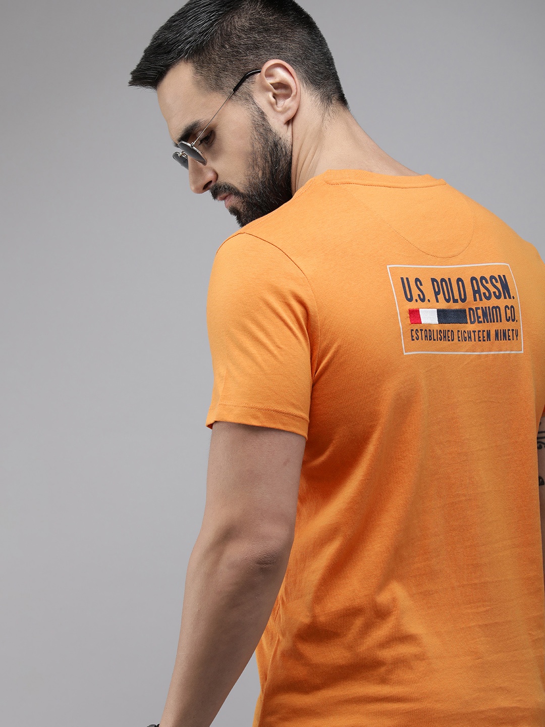 

U.S. Polo Assn. Denim Co. Brand Logo Printed Pure Cotton Slim Fit T-shirt, Orange