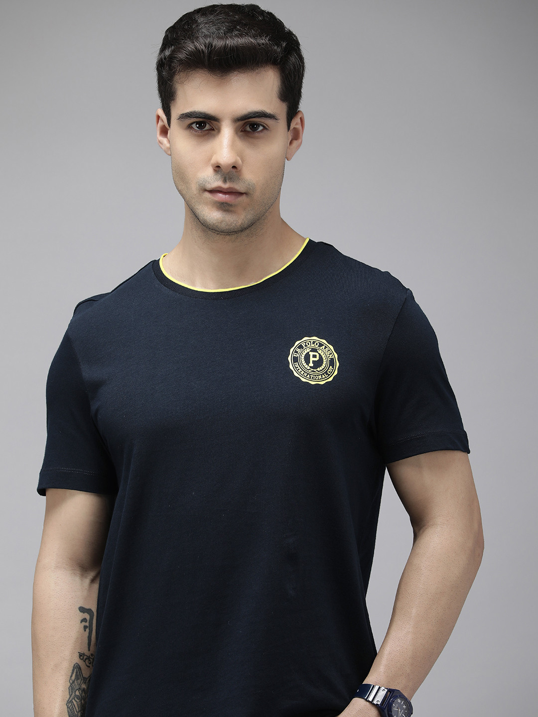 

U.S. Polo Assn. Brand Logo Printed Pure Cotton Slim Fit T-shirt, Navy blue