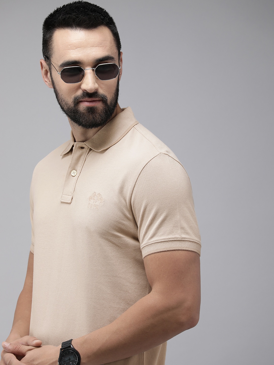 

U.S. Polo Assn. Denim Co. Polo Collar Pure Cotton Slim Fit T-shirt, Beige