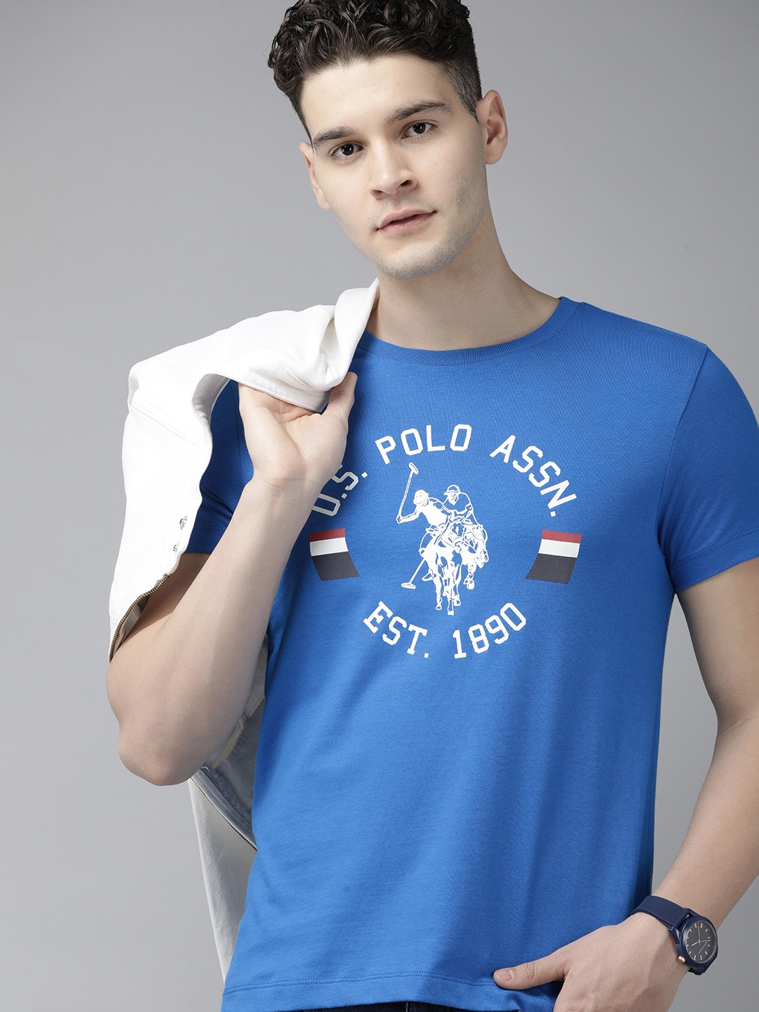 

U.S. Polo Assn. Brand Logo Printed Pure Cotton Slim Fit T-shirt, Blue