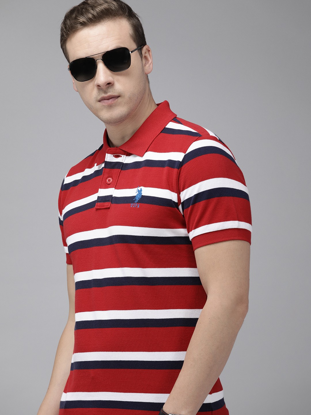 

U.S. Polo Assn. Striped Polo Collar Pure Cotton Slim Fit T-shirt, Red