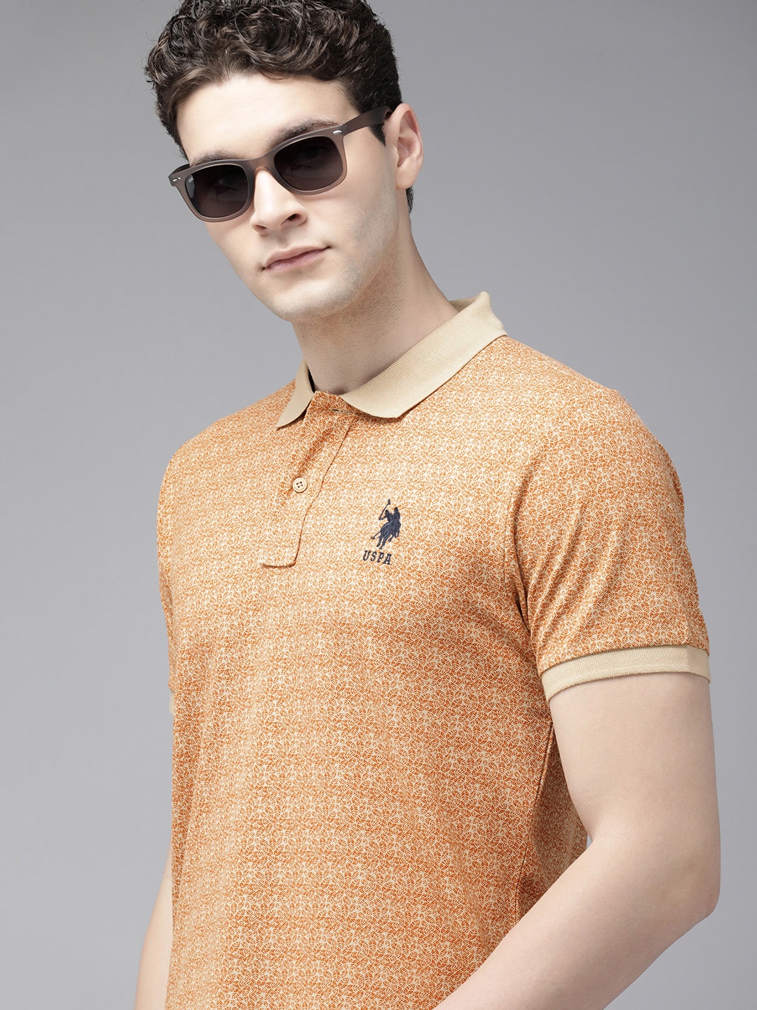 

U.S. Polo Assn. Floral Printed Polo Collar Pure Cotton Slim Fit T-shirt, Beige