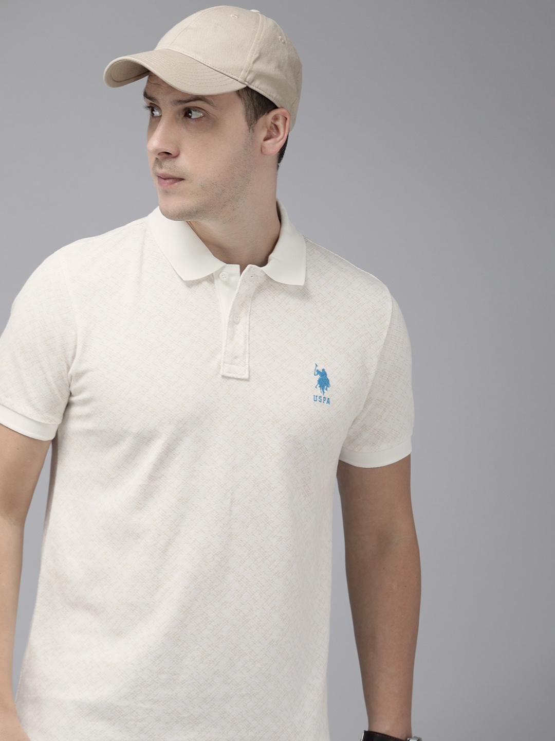 

U.S. Polo Assn. Printed Polo Collar Pure Cotton Slim Fit T-shirt, Beige