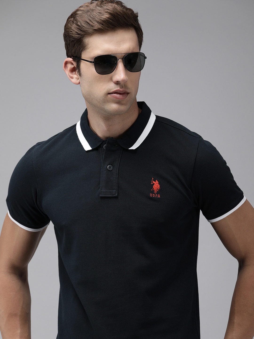 

U.S. Polo Assn. Polo Collar Pure Cotton Slim Fit T-shirt, Navy blue