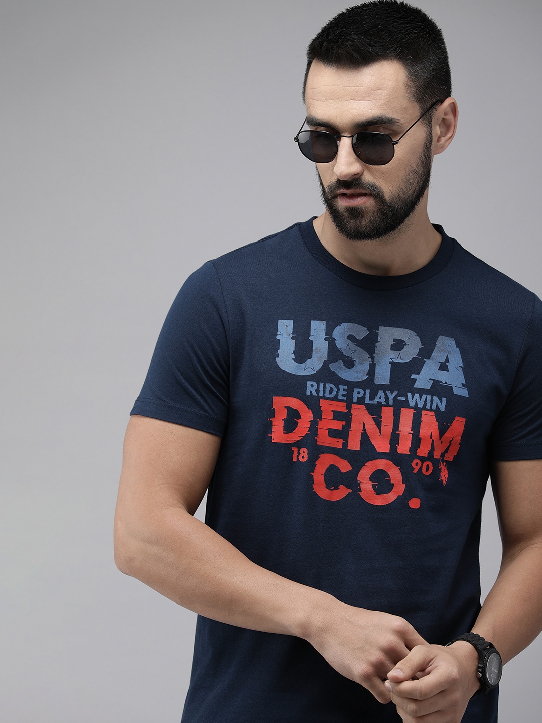 

U.S. Polo Assn. Denim Co. Brand Logo Printed Pure Cotton Slim Fit T-shirt, Navy blue