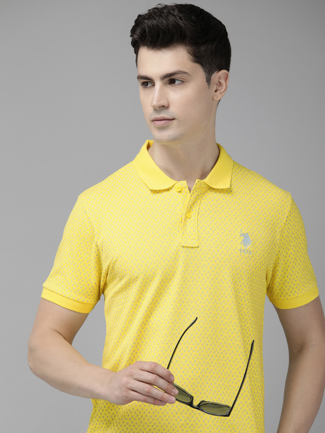 

U.S. Polo Assn. Printed Polo Collar Pure Cotton Slim Fit T-shirt, Yellow