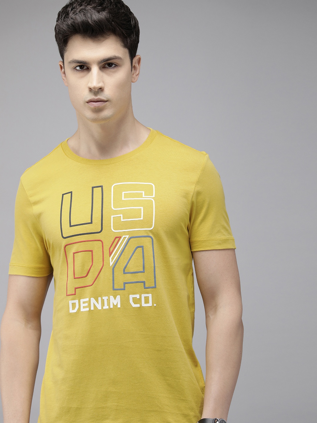 

U.S. Polo Assn. Denim Co. Brand Logo Printed Pure Cotton Slim Fit T-shirt, Mustard
