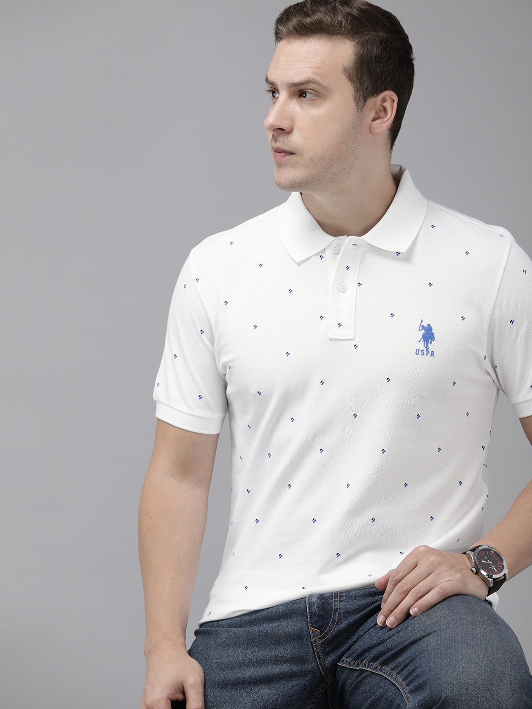 

U.S. Polo Assn. Printed Polo Collar Pure Cotton Slim Fit T-shirt, White