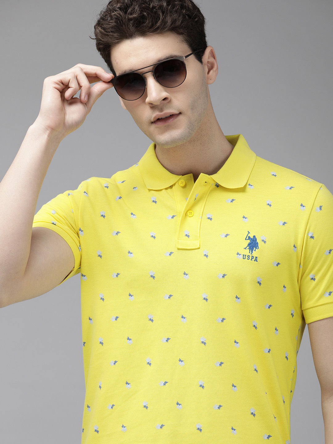 

U.S. Polo Assn. Printed Polo Collar Pure Cotton Slim Fit T-shirt, Yellow