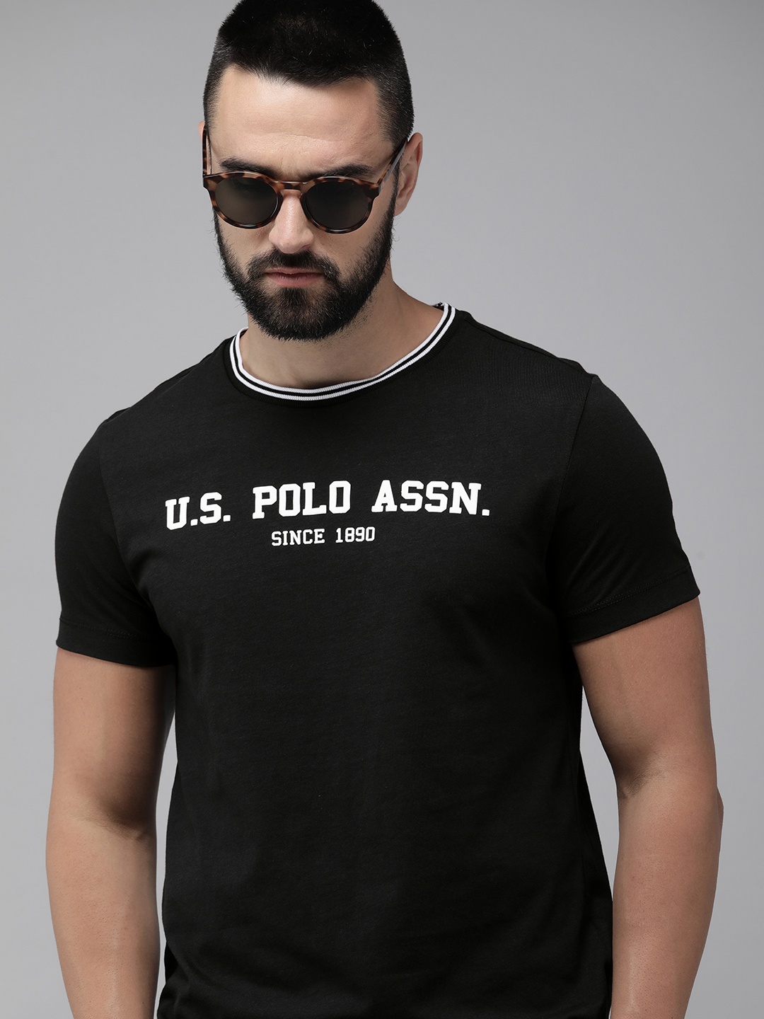 

U.S. Polo Assn. Brand Logo Printed Pure Cotton Slim Fit T-shirt, Black