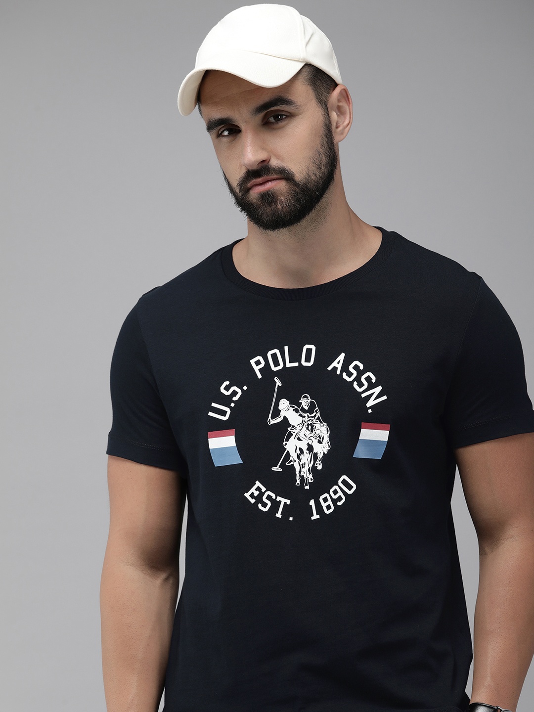 

U.S. Polo Assn. Brand Logo Printed Pure Cotton Slim Fit T-shirt, Navy blue