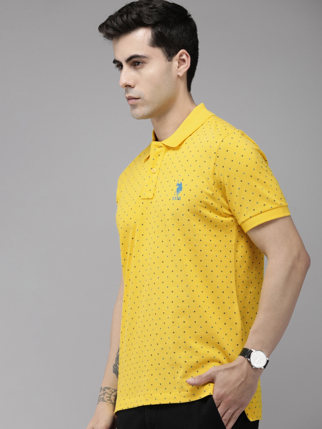 

U.S. Polo Assn. Printed Polo Collar Pure Cotton Slim Fit T-shirt, Yellow