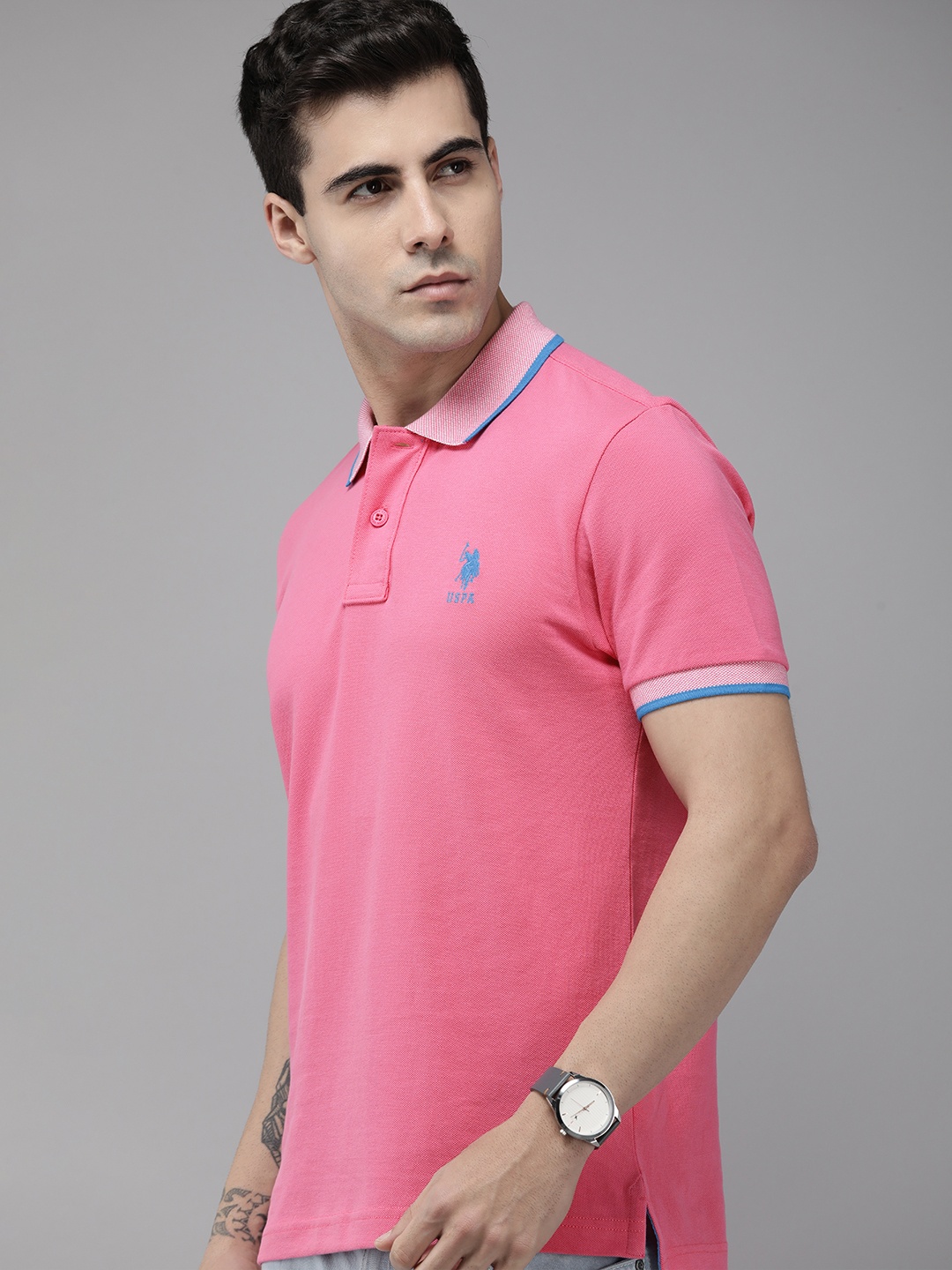 

U.S. Polo Assn. Pure Cotton Polo Collar Slim Fit T-shirt, Pink