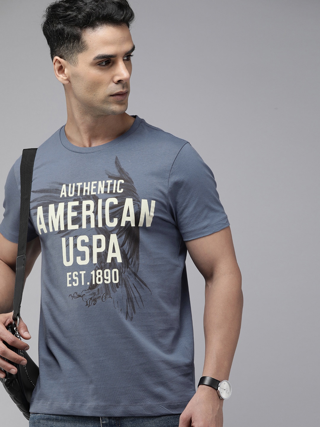 

U.S. Polo Assn. Denim Co. Pure Cotton Typography Printed Slim Fit T-shirt, Blue