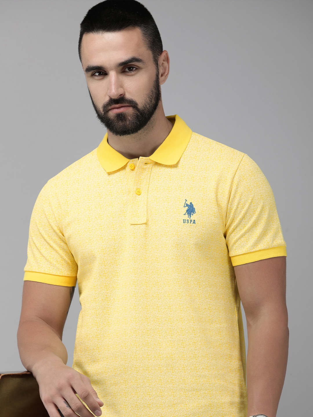 

U.S. Polo Assn. Men Polo Collar Pure Cotton Slim Fit T-shirt, Yellow