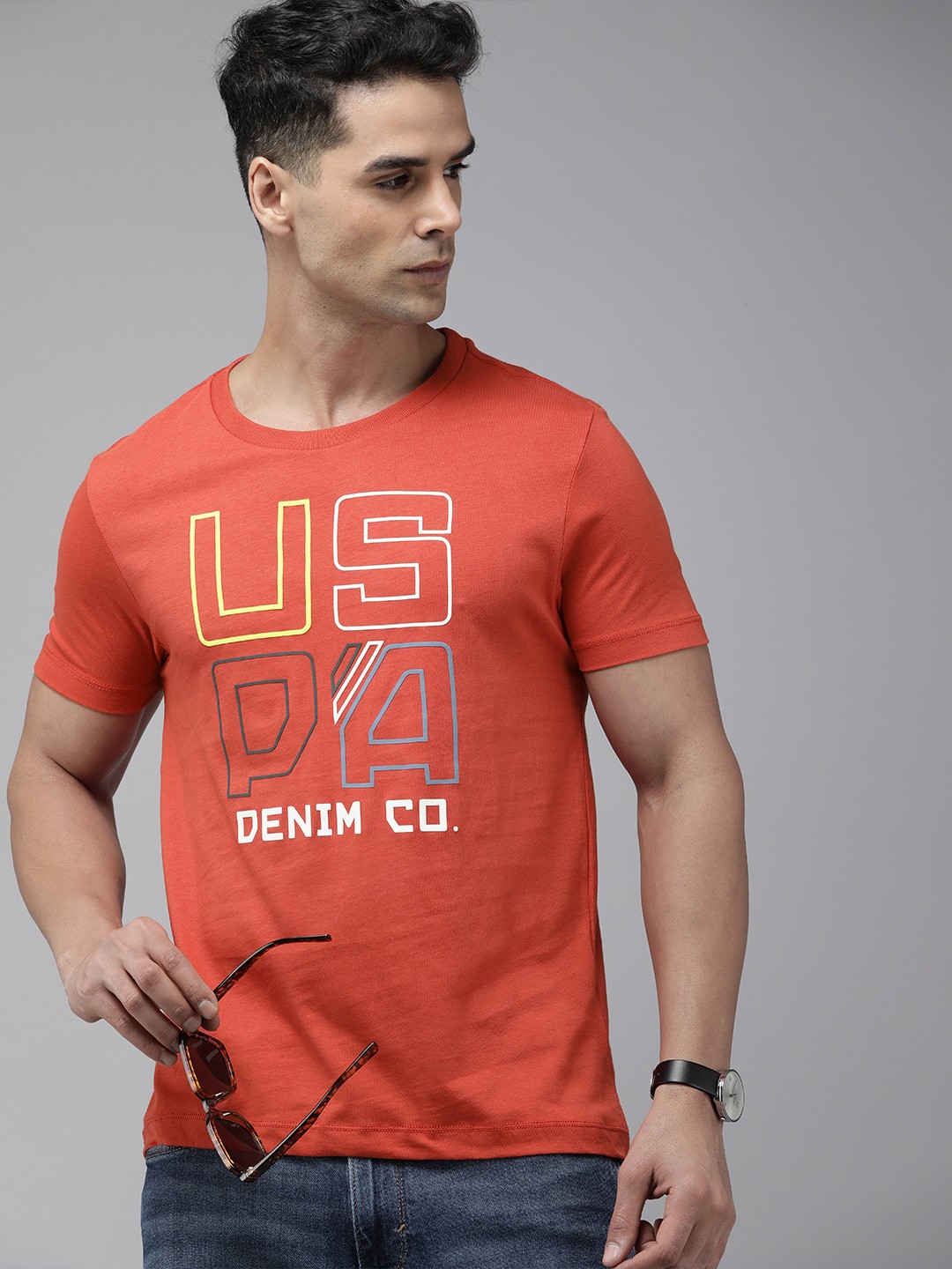 

U.S. Polo Assn. Denim Co. Brand Logo Printed Pure Cotton Slim Fit T-shirt, Red