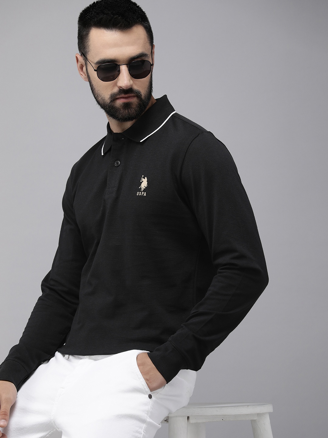 

U.S. Polo Assn. Polo Collar Pure Cotton Slim Fit T-shirt, Black