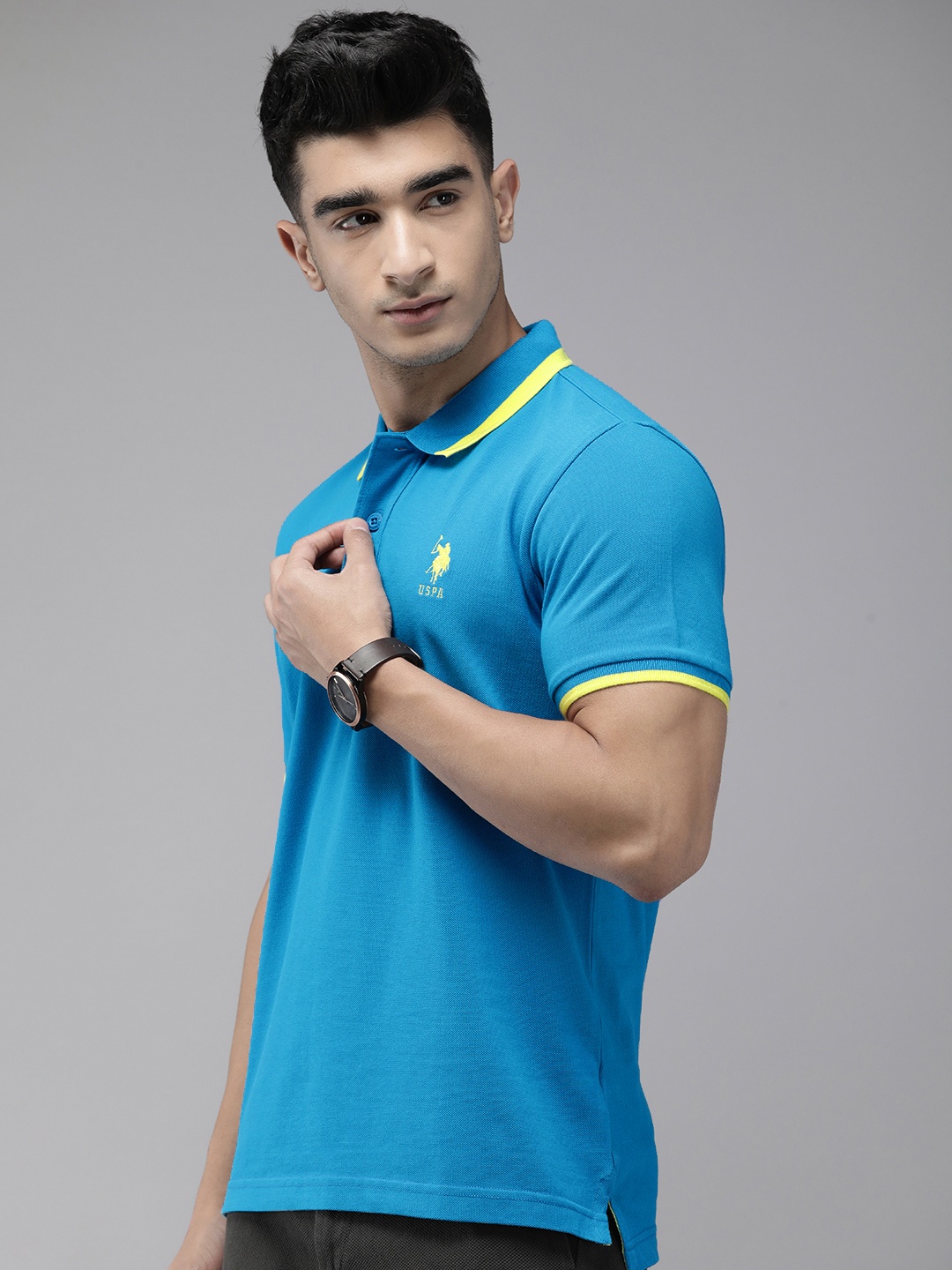 

U.S. Polo Assn. Men Polo Collar Pure Cotton Slim Fit T-shirt, Blue