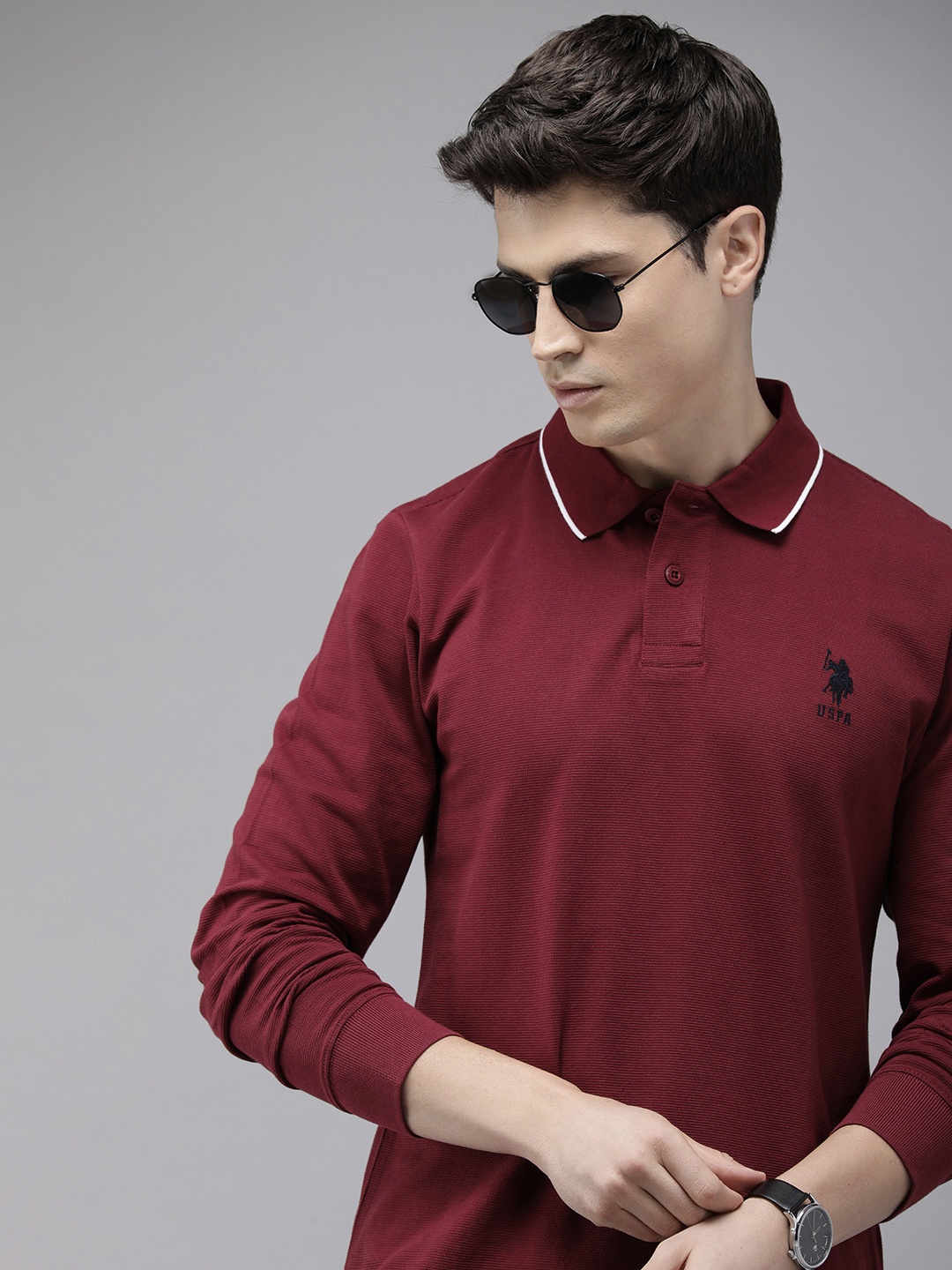

U.S. Polo Assn. Embroidered Polo Collar Pure Cotton Slim Fit T-shirt, Maroon