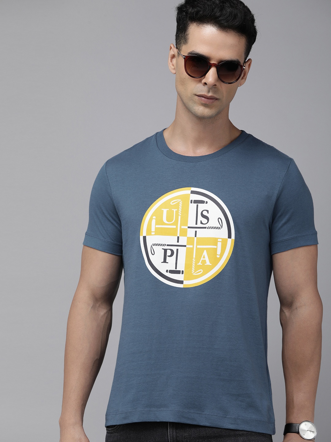 

U.S. Polo Assn. Denim Co. Men Brand Logo Printed Pure Cotton Slim Fit T-shirt, Teal