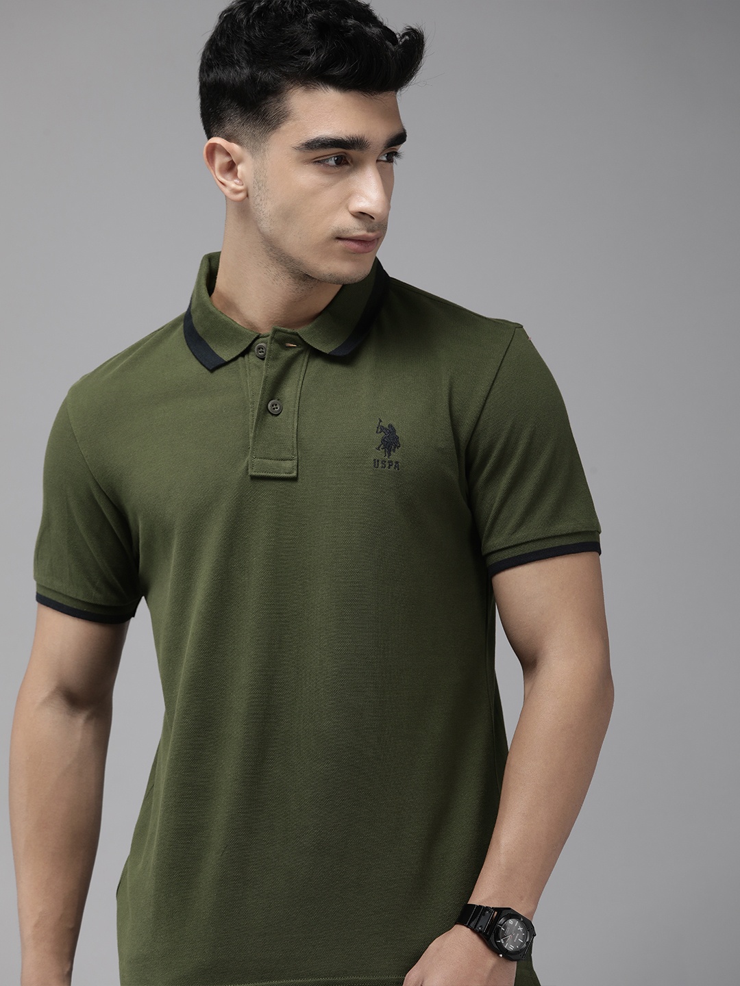 

U.S. Polo Assn. Pure Cotton Polo Collar Slim Fit T-shirt, Olive