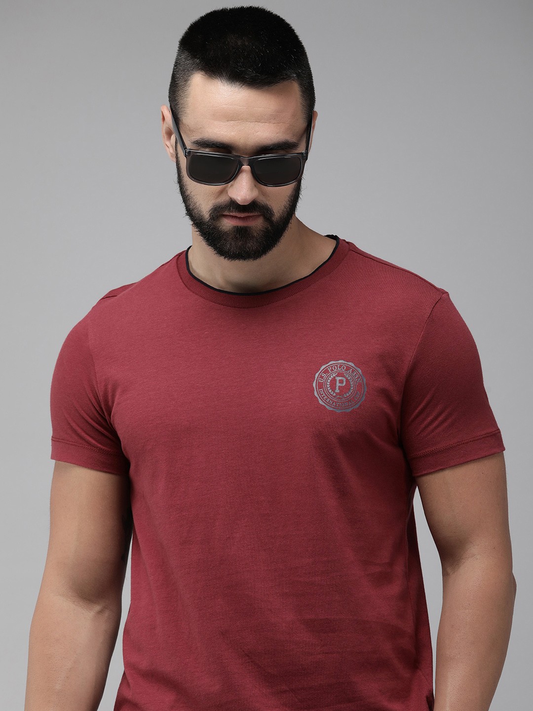 

U.S. Polo Assn. Minimal Brand Logo Printed Pure Cotton Slim Fit T-shirt, Maroon