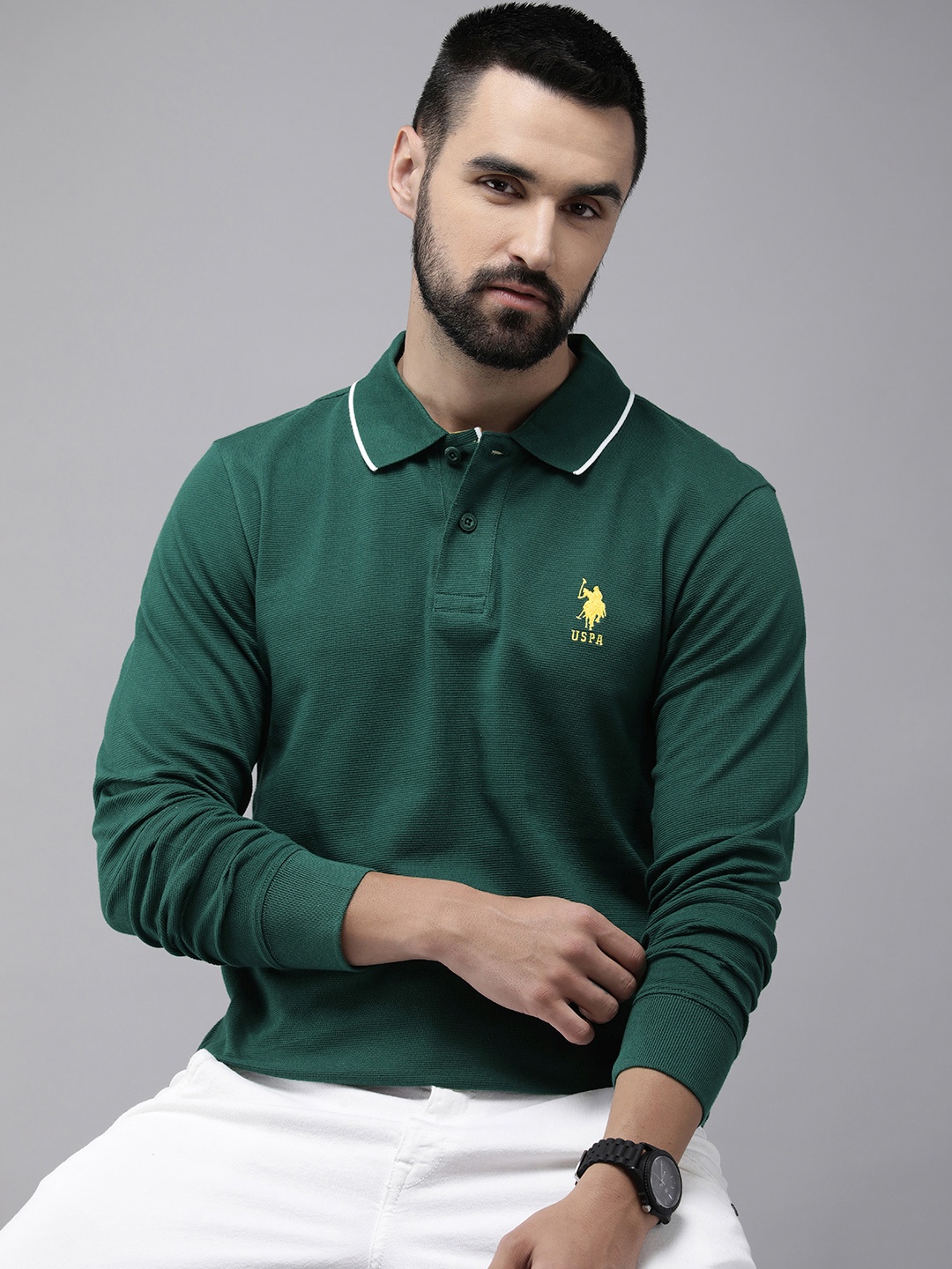 

U.S. Polo Assn. Embroidered Polo Collar Pure Cotton Slim Fit T-shirt, Green