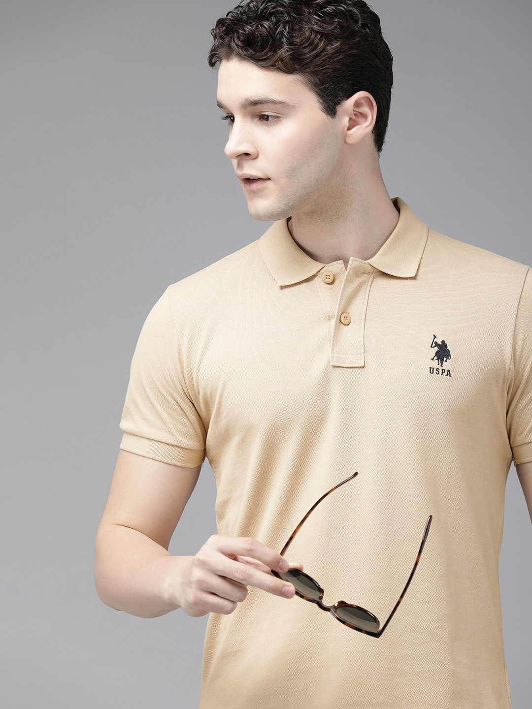 

U.S. Polo Assn. Polo Collar Pure Cotton Slim Fit T-shirt, Beige