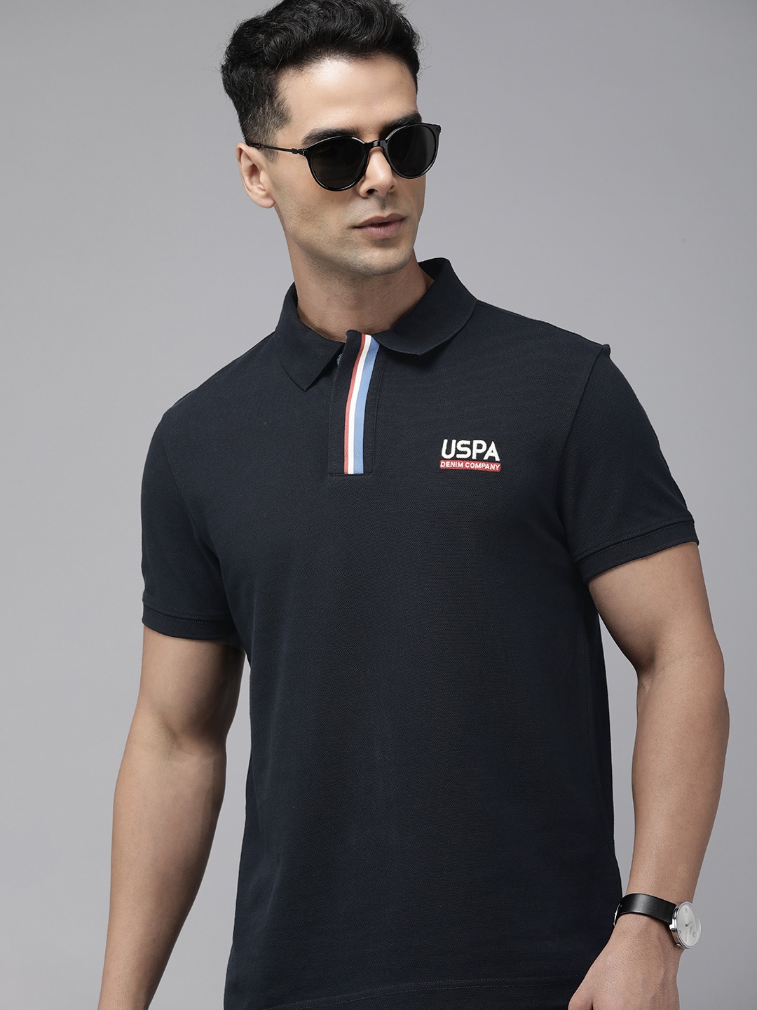 

U.S. Polo Assn. Denim Co. Men Polo Collar Pure Cotton Slim Fit T-shirt, Navy blue