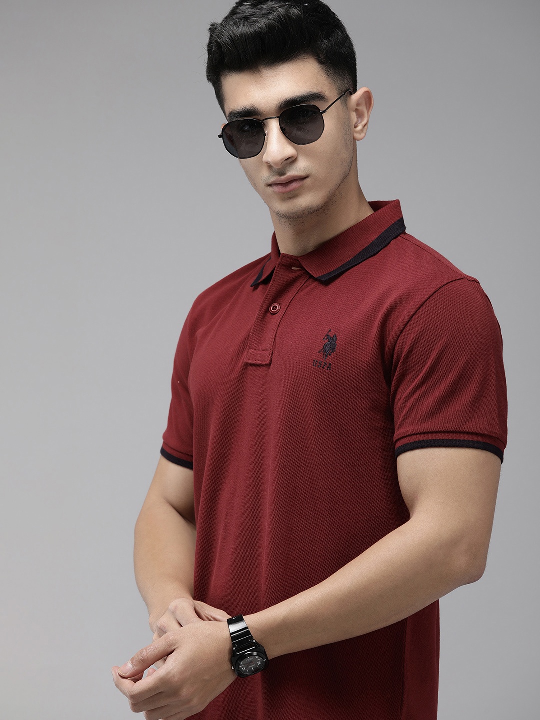 

U.S. Polo Assn. Men Pure Cotton Slim Fit T-shirt, Maroon