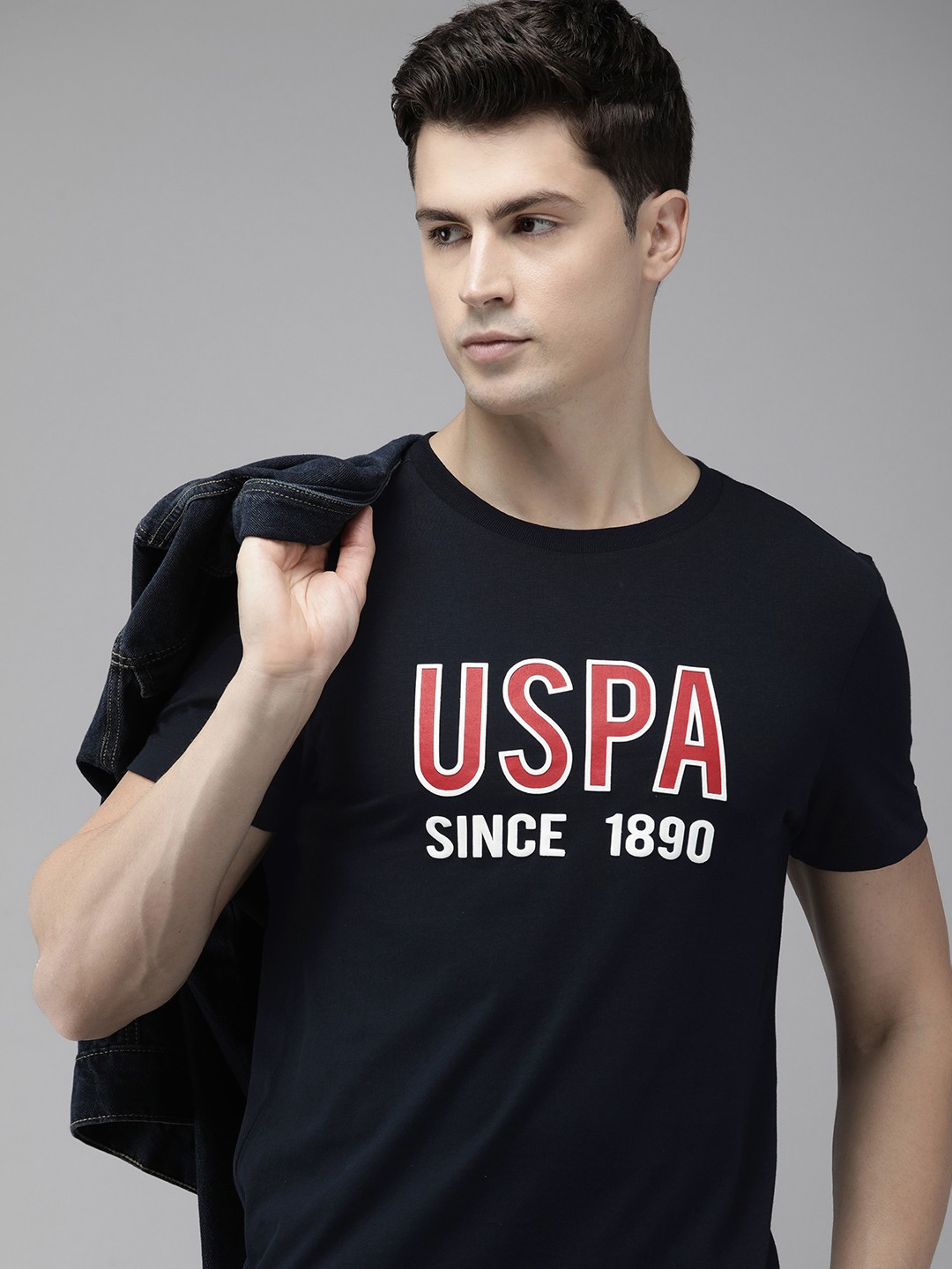 

U.S. Polo Assn. Brand Logo Printed Pure Cotton Slim Fit T-shirt, Navy blue
