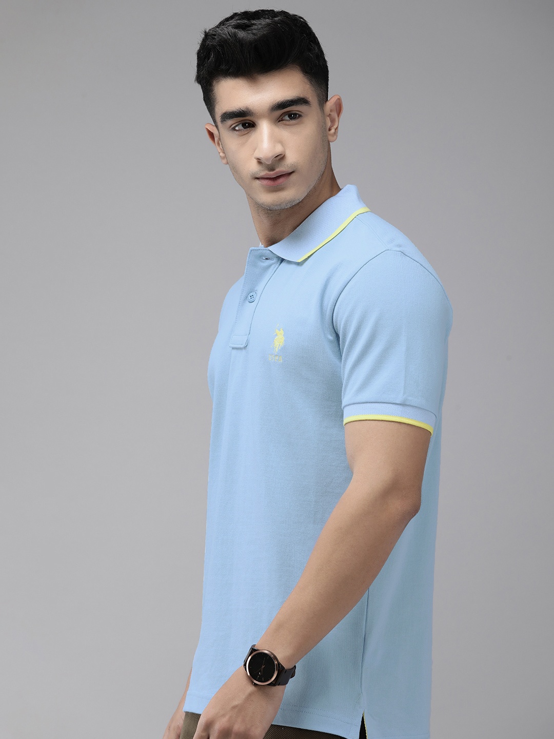 

U.S. Polo Assn. Men Polo Collar Pure Cotton Slim Fit T-shirt, Blue