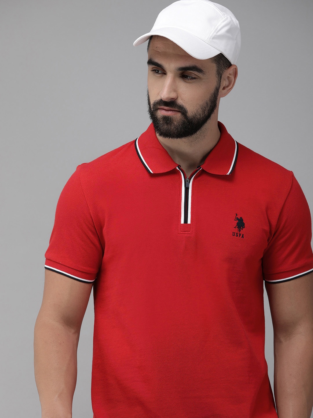 

U.S. Polo Assn. Embroidered Polo Collar Pure Cotton Slim Fit T-shirt, Red