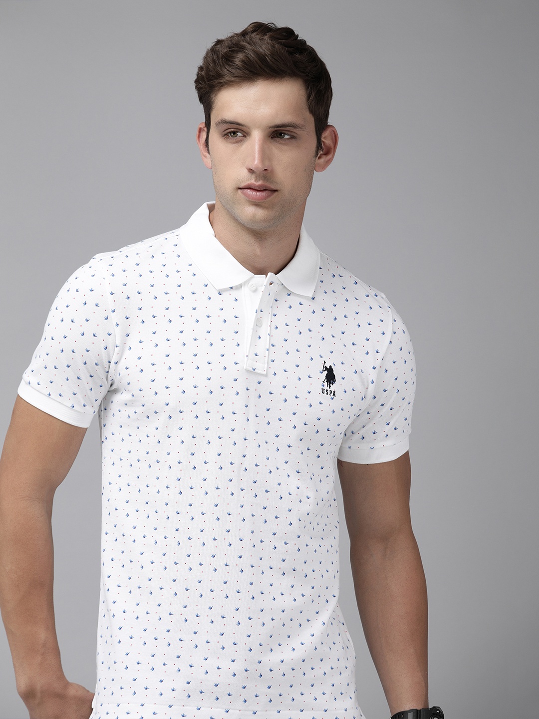 

U.S. Polo Assn. Printed Polo Collar Pure Cotton Slim Fit T-shirt, White