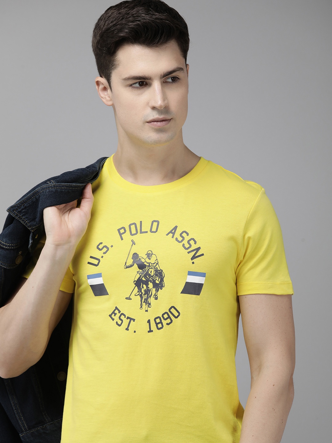 

U.S. Polo Assn. Brand Logo Printed Pure Cotton Slim Fit T-shirt, Yellow