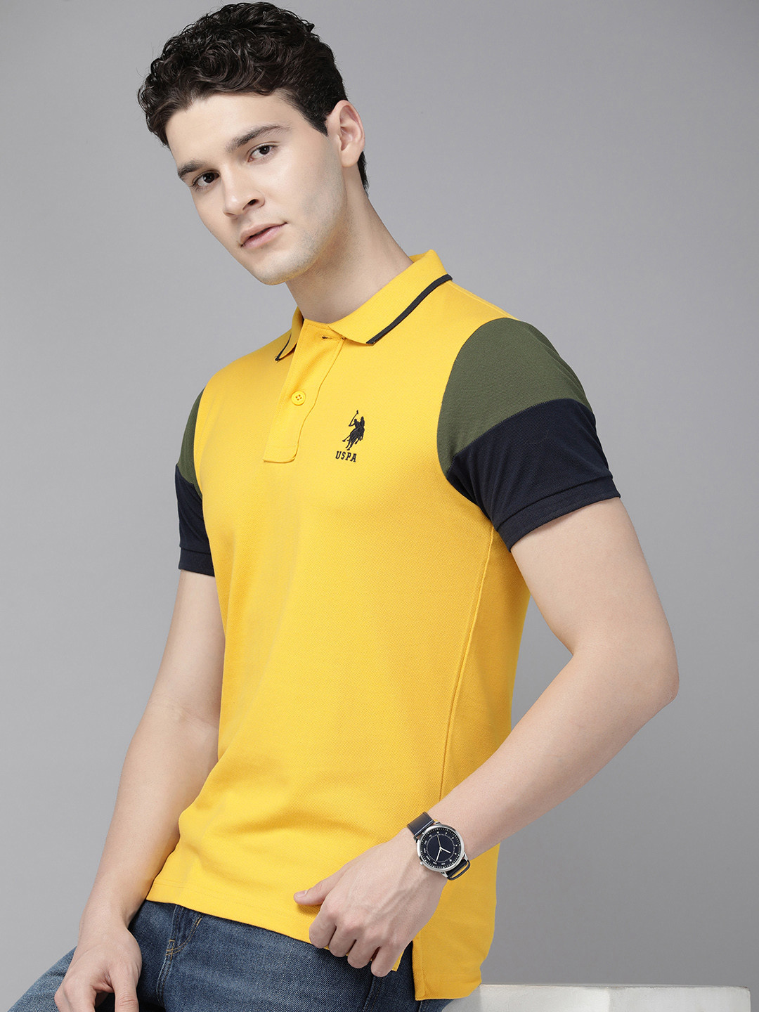 

U.S. Polo Assn. Polo Collar Pure Cotton Slim Fit T-shirt, Mustard