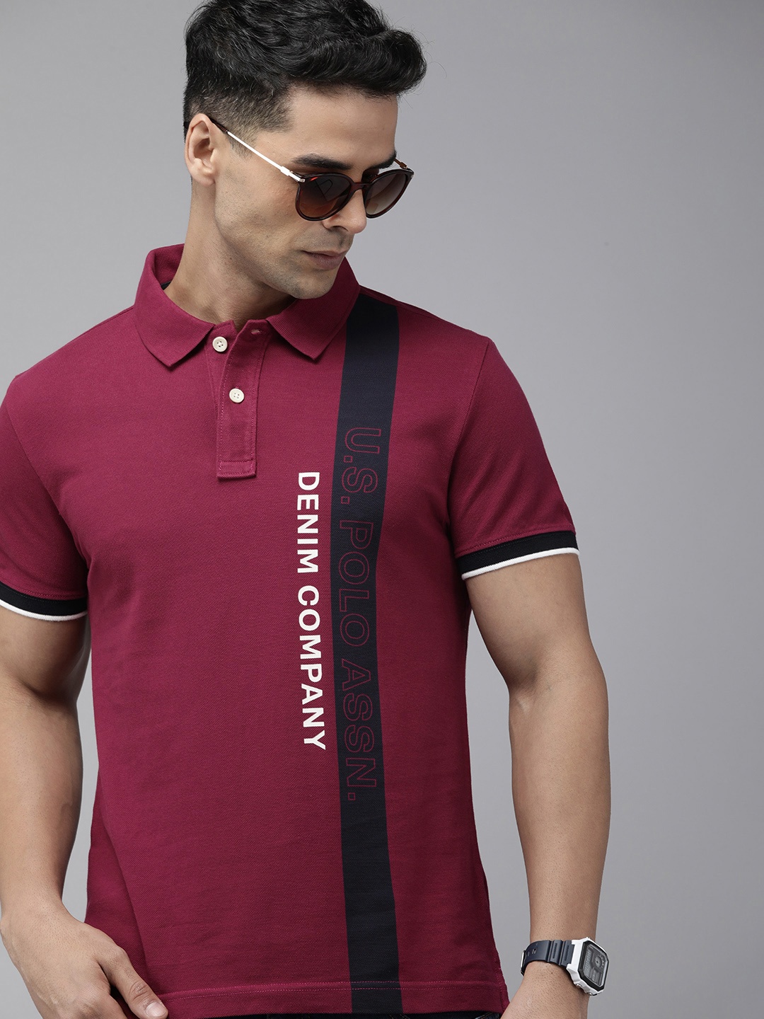 

U.S. Polo Assn. Denim Co. Men Polo Collar Pure Cotton Slim Fit T-shirt, Burgundy