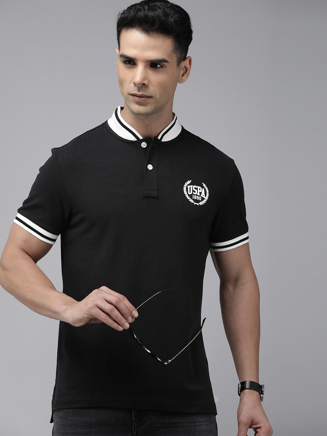 

U.S. Polo Assn. Denim Co. Henley Neck Pure Cotton Slim Fit T-shirt, Black