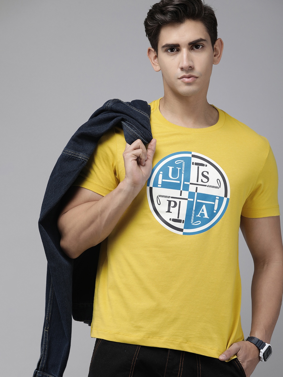 

U.S. Polo Assn. Denim Co. Pure Cotton Brand Logo Printed Slim Fit T-shirt, Yellow
