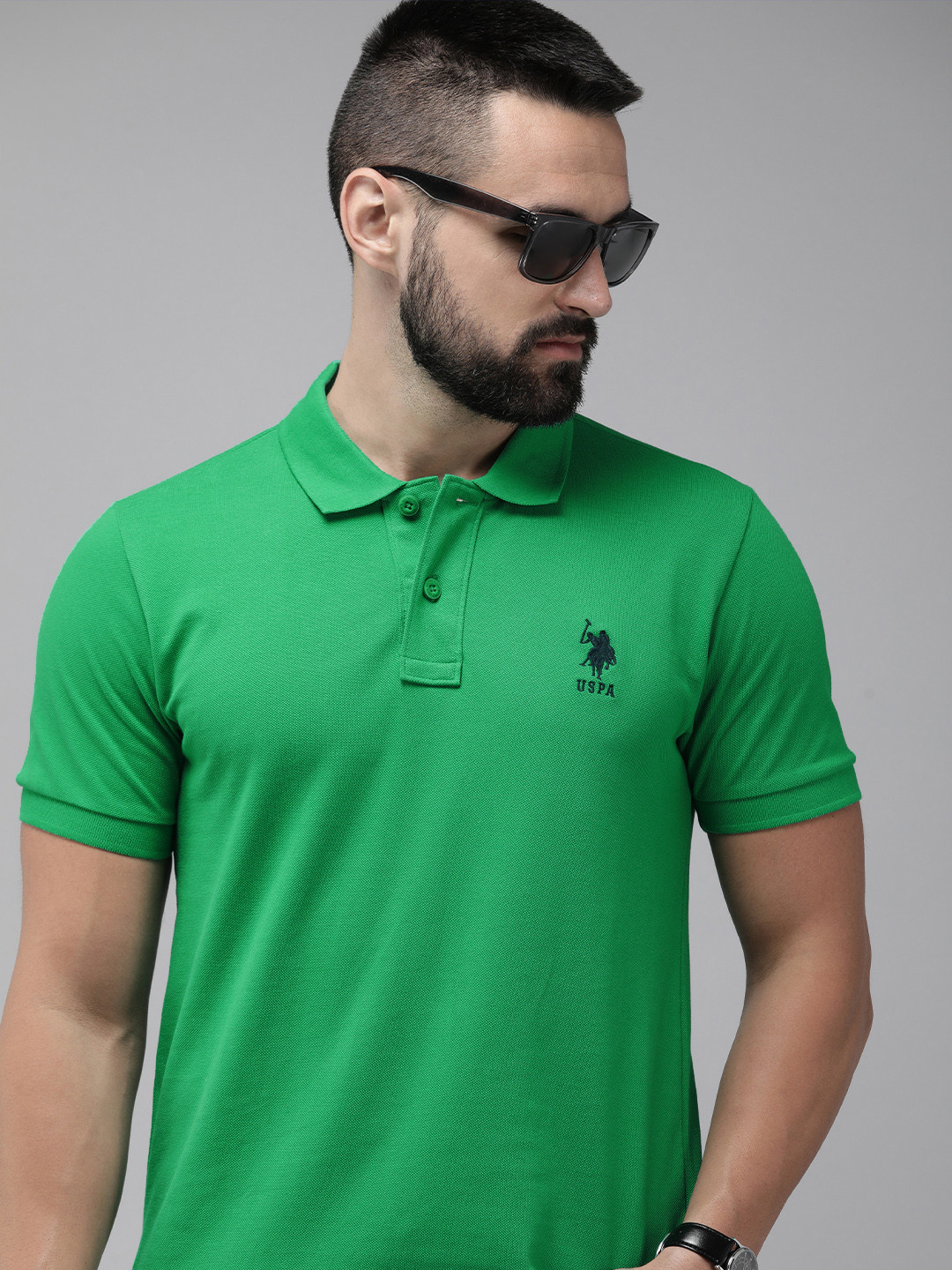 

U.S. Polo Assn. Men Polo Collar Pure Cotton Slim Fit T-shirt, Green