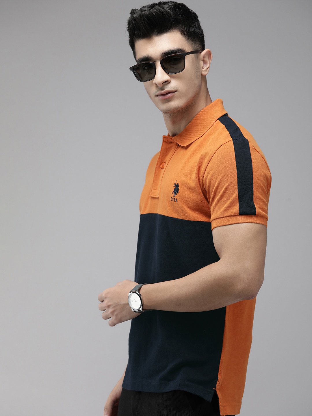 

U.S. Polo Assn. Men Colourblocked Polo Collar Slim Fit T-shirt, Rust