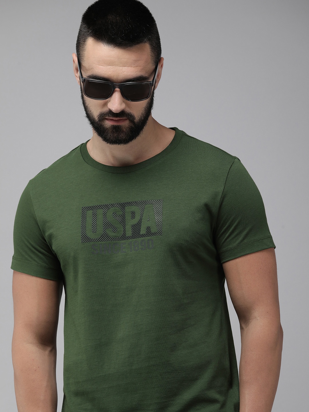 

U.S. Polo Assn. Brand Logo Printed Pure Cotton Slim Fit T-shirt, Olive