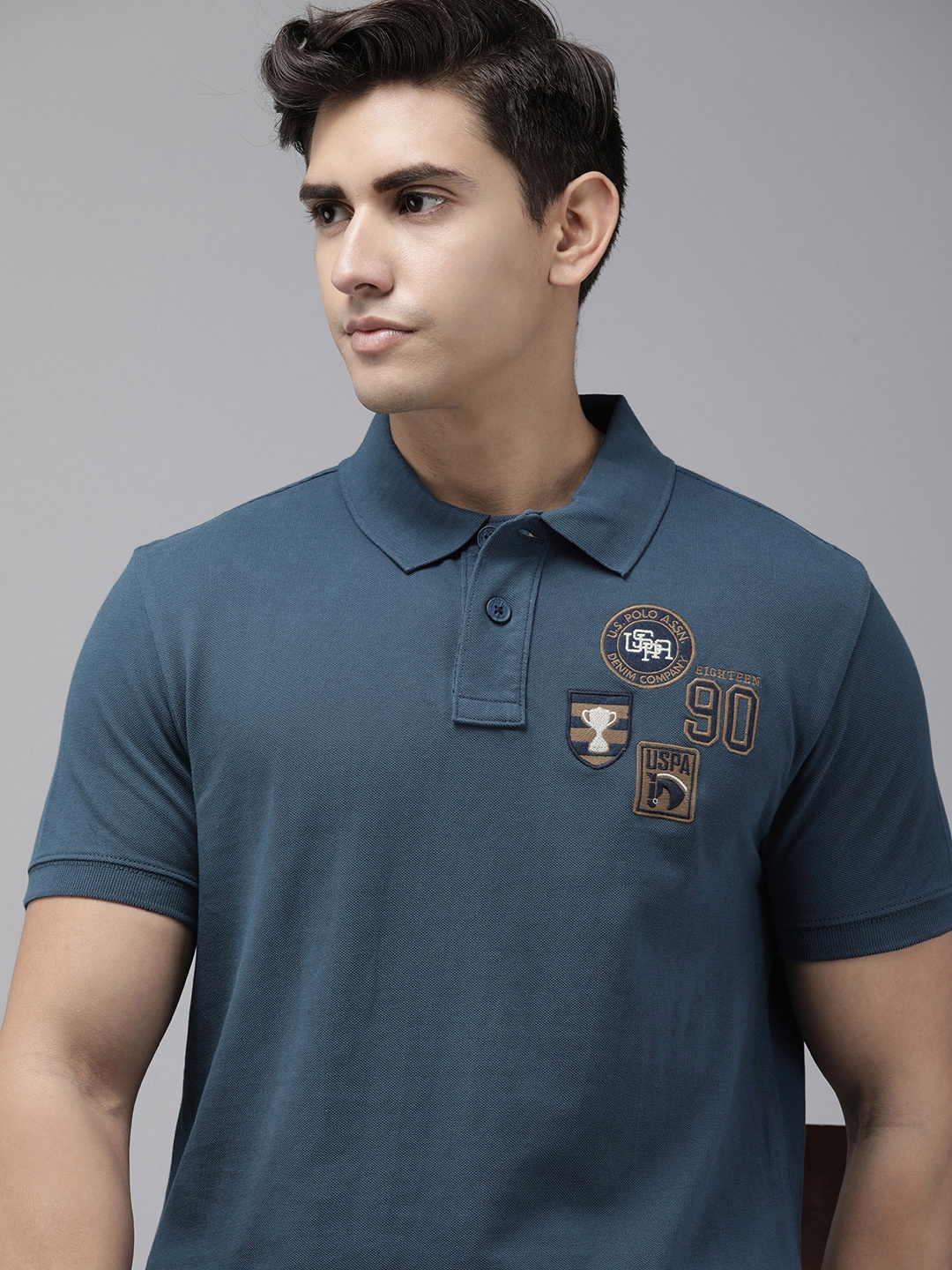 

U.S. Polo Assn. Denim Co. Men Polo Collar Pure Cotton Slim Fit T-shirt, Navy blue