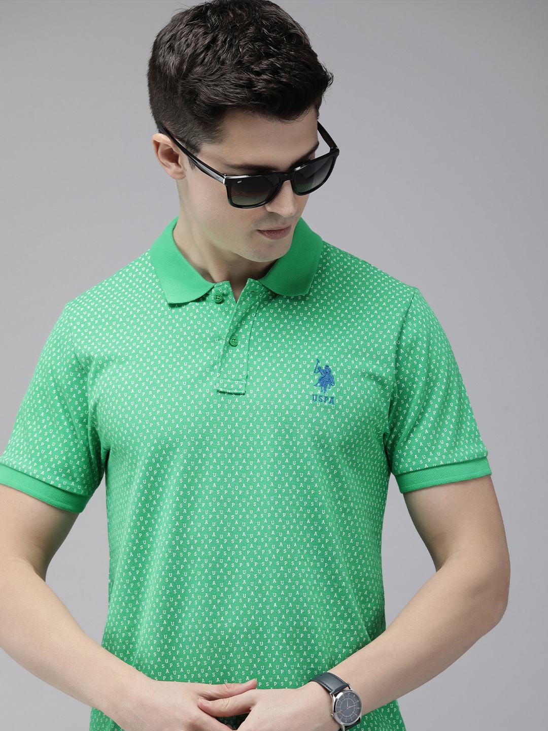 

U.S. Polo Assn. Brand Logo Printed Polo Collar Pure Cotton Slim Fit T-shirt, Green