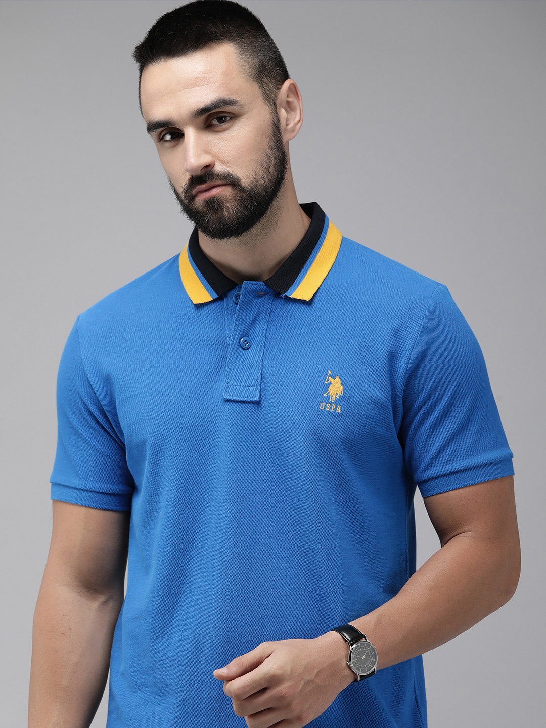 

U.S. Polo Assn. Embroidered Polo Collar Pure Cotton Slim Fit T-shirt, Blue