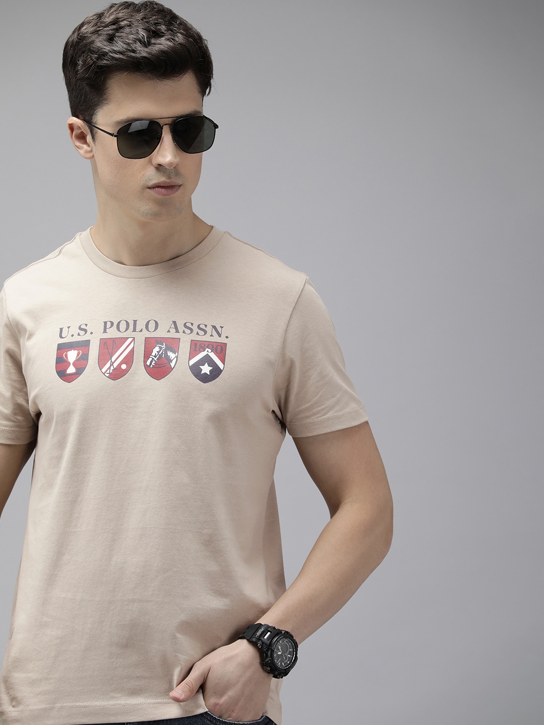 

U.S. Polo Assn. Denim Co. Brand Logo Printed Pure Cotton Slim Fit T-shirt, Beige