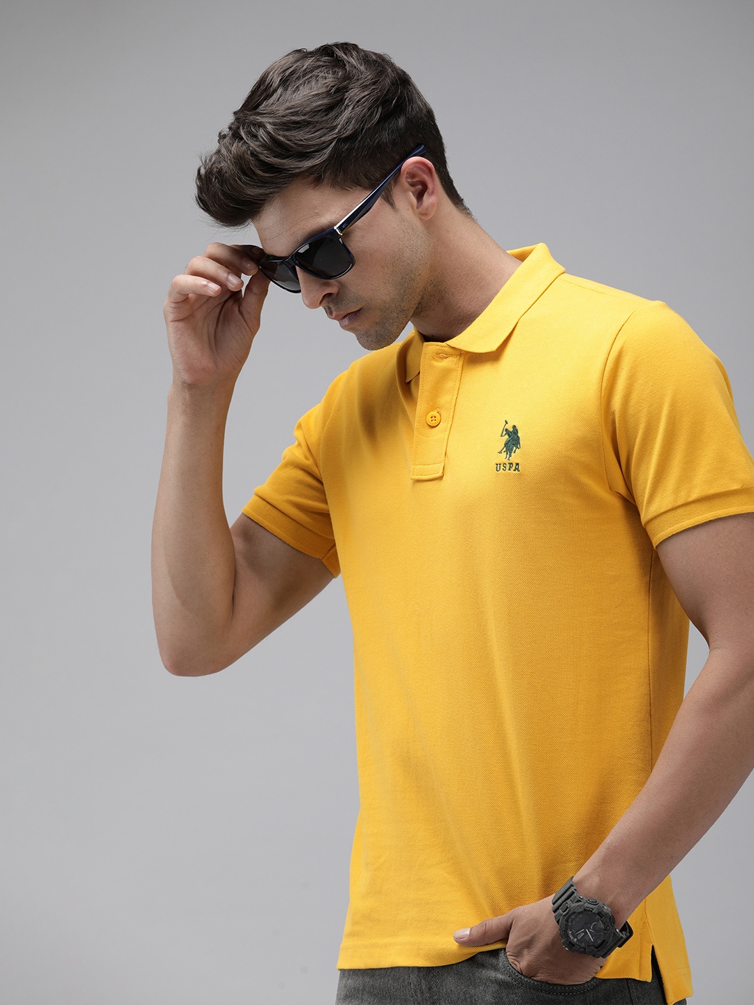 

U.S. Polo Assn. Polo Collar Pure Cotton Slim Fit T-shirt, Mustard
