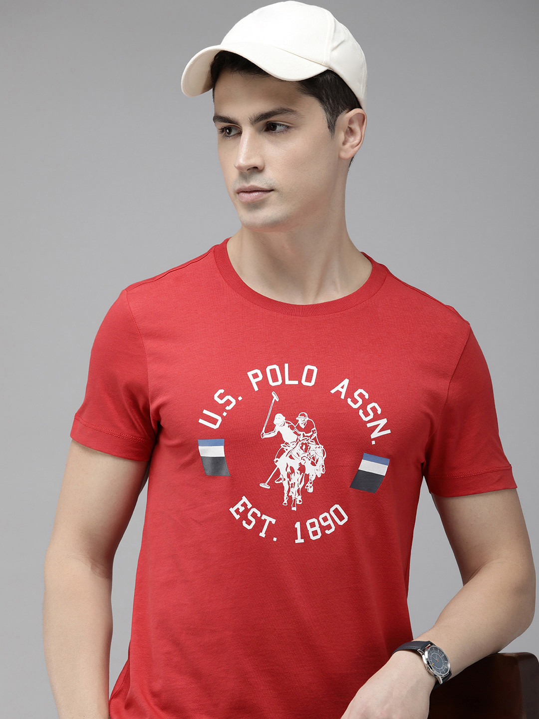 

U.S. Polo Assn. Brand Logo Printed Pure Cotton Slim Fit T-shirt, Red