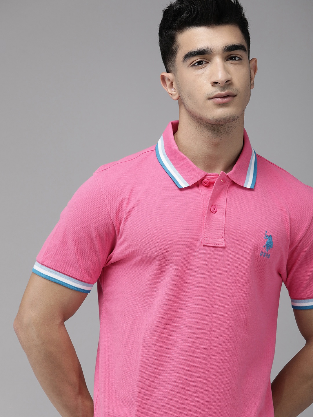 

U.S. Polo Assn. Polo Collar Pure Cotton Slim Fit T-shirt, Pink